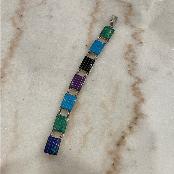 Jewelry - Vintage Signed CII 925 Silver Bracelet Azurite Sugilite Turquoise Multi Gem